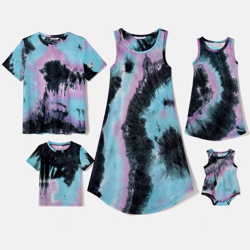 Family Matching Tie Dye Tank Dresses and Short-sleeve T-shirts Sets
