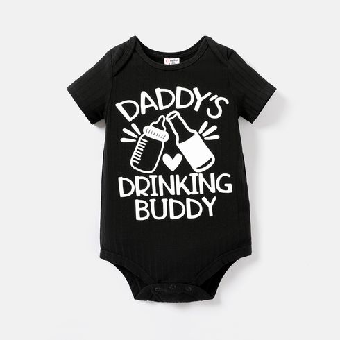 Baby Boy/Girl Short-sleeve Milk & Beer and Letter Print Ribbed Romper
