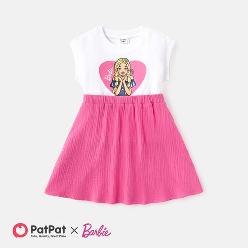 Barbie Toddler Girl Mother's Day Cotton Heart Print Splice Sleeveless Dress PinkyWhite big image 1