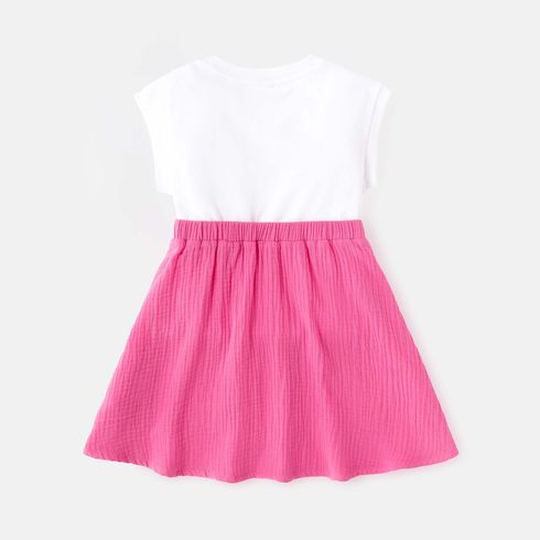 Barbie Toddler Girl Mother's Day Cotton Heart Print Splice Sleeveless Dress PinkyWhite big image 6