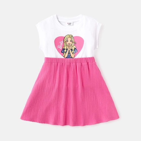 Barbie Toddler Girl Mother's Day Cotton Heart Print Splice Sleeveless Dress PinkyWhite big image 2