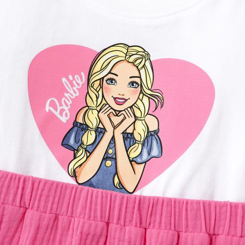 Barbie Toddler Girl Mother's Day Cotton Heart Print Splice Sleeveless Dress PinkyWhite big image 4