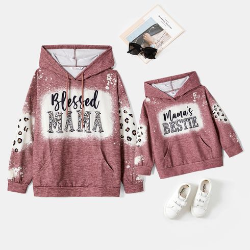 Mommy and Me Leopard Letter Print Long-sleeve Hoodies