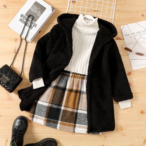 2pcs Kid Girl Turtleneck Tee and Plaid Skirt Set/ Sweater/ Hooded Fleece Coat