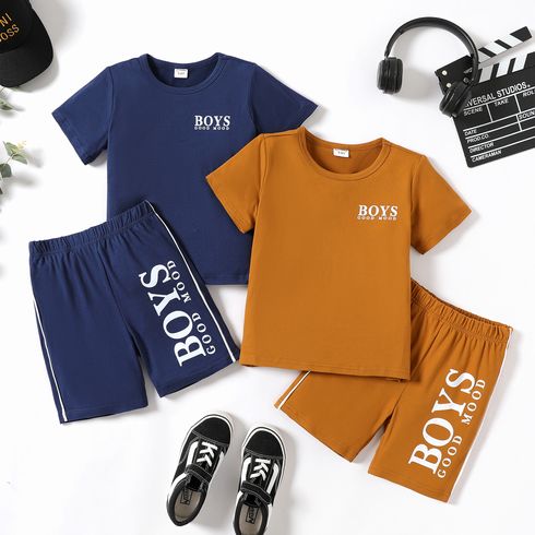 2 pezzi Bambini Set Ragazzo Lettere Cuciture in tessuto Completo maniche corte pantaloncini