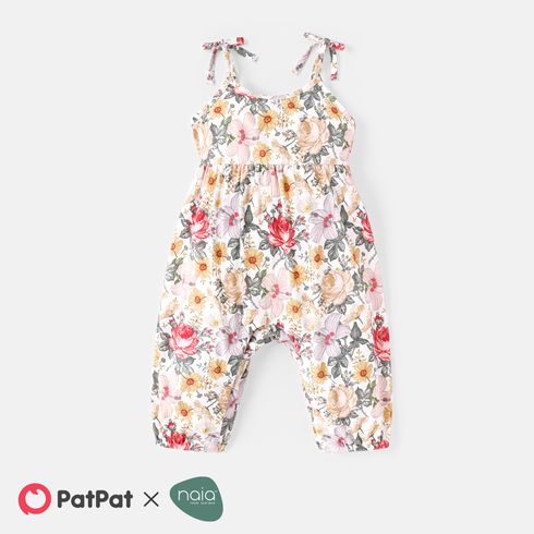 Baby Girl Floral Print Bowknot Design Naia Slip Jumpsuit