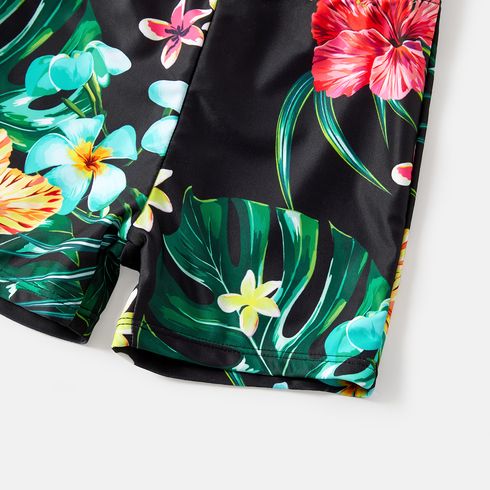 Family Matching Allover Tropical Plant Print One-piece Swimsuit and Swim Trunks Black big image 6