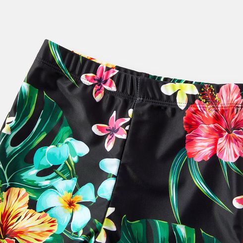 Family Matching Allover Tropical Plant Print One-piece Swimsuit and Swim Trunks Black big image 5