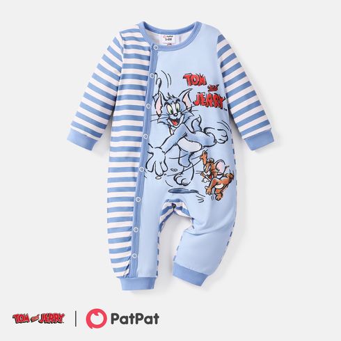 Tom and Jerry Baby Boy/Girl Long-sleeve Striped Graphic Spliced Naia Jumpsuit