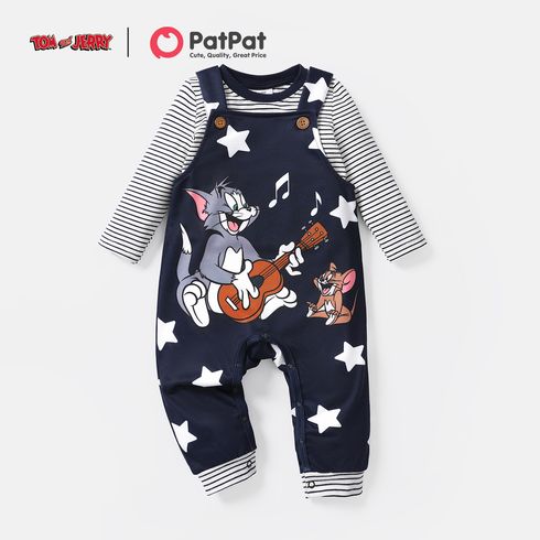 Tom and Jerry 2pcs Baby Boy 95% Cotton Pinstriped Long-sleeve Tee and Graphic Overalls Set