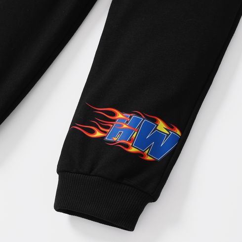 Hot Wheels 2pcs Toddler Boy Vehicle Race Car Print Sweatshirt and Elasticized Cotton Pants Set Black big image 5