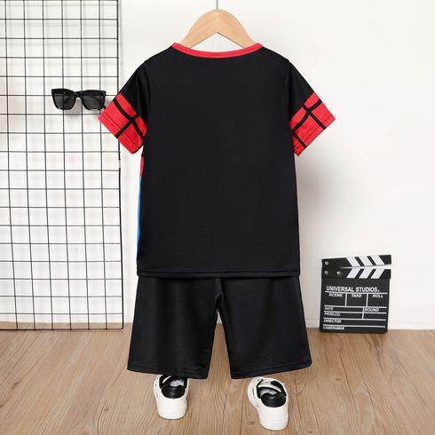 2pcs Kid Boy Spider Print Colorblock Short-sleeve Tee and Elasticized Shorts Set Red big image 7