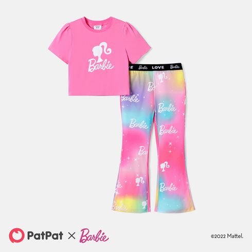 Barbie 2pcs Kid Girl Valentine's Day Short-sleeve Cotton Tee and Letter Print Flared Pants Set