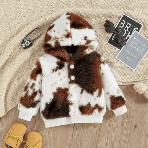 Baby Boy/Girl Cow Print Thermal Fleece Hooded Button Jacket