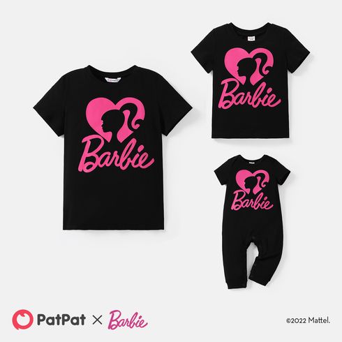 Barbie Mommy and Me Cotton Short-sleeve Heart & Letter Print Short-sleeve T-shirts Black big image 3