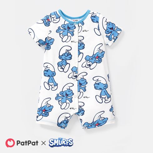The Smurfs Baby Boy/Girl Short-sleeve Solid Waffle or Allover Print Naia™ Romper BLUEWHITE big image 1