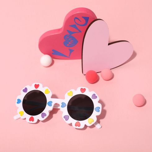 Toddler / Kid Heart Decor Floral Frame Glasses (With Glasses Case) White big image 1