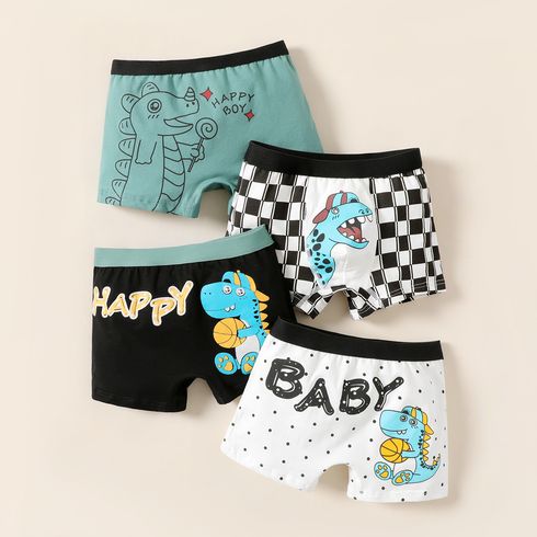 4-Pack Kid Boy Cotton Dinosaur Print Boxer Briefs Underwear
