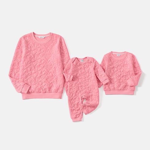 Valentine's Day Mommy and Me Long-sleeve Pink Heart Textured Sweatshirts