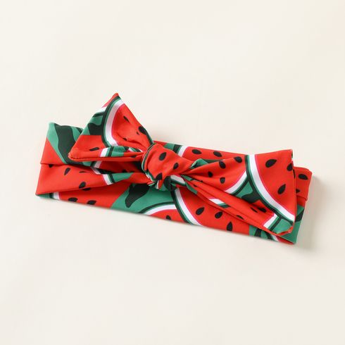 3pcs Baby Girl Watermelon Print Ruffle Trim Swimwear Set Red big image 3