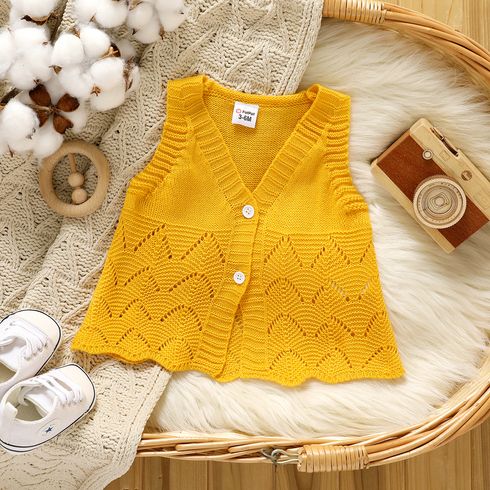 Baby Girl Solid Knitted Sleeveless Cardigan