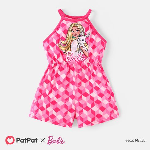 Barbie Toddler Girl Plaid Character Print Halter Rompers