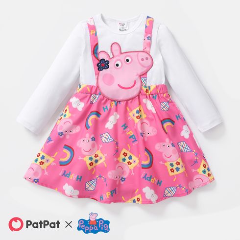 Peppa Pig Toddler Girl Faux-two Patch Embroidered Long-sleeve Cotton Dress