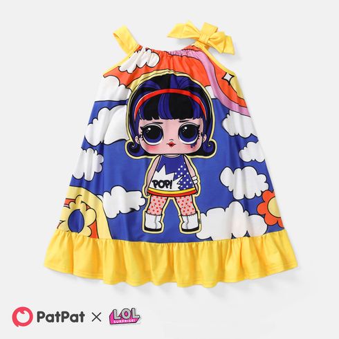 L.O.L. SURPRISE! Kid Girl Character Print Bowknot Design Colorblock Slip Dress