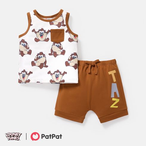 Looney Tunes 2pcs Baby Boy Allover Cartoon Print Naia Tank Top and Cotton Shorts Set