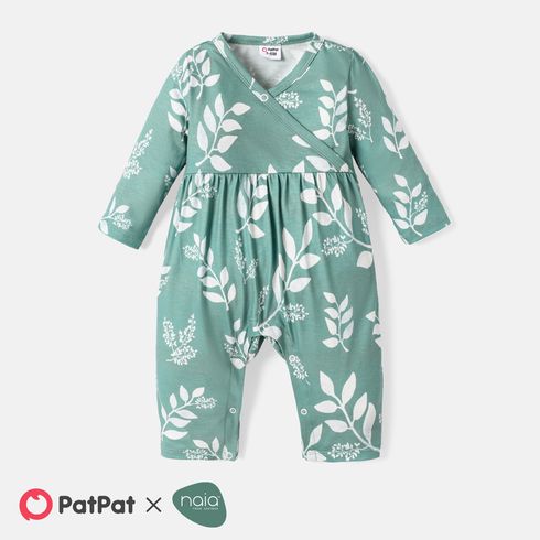 Baby Girl Allover Leaf Print Long-sleeve Jumpsuit
