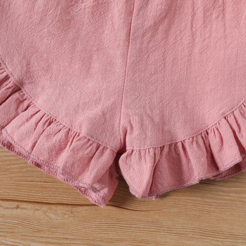 Baby Girl 100% Cotton Solid Ruffle Trim Shorts Light Pink big image 4