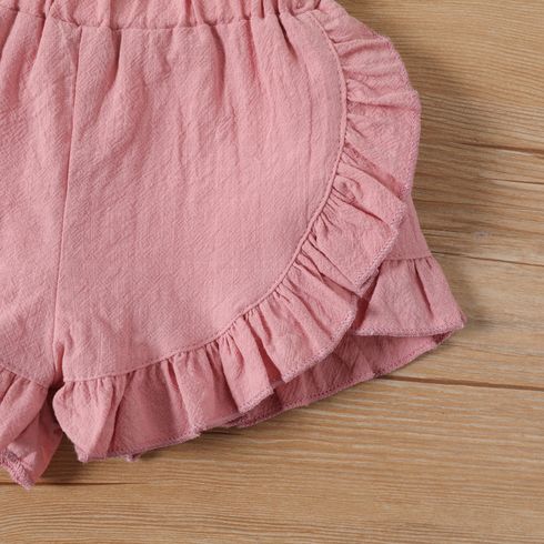 Baby Girl 100% Cotton Solid Ruffle Trim Shorts Light Pink big image 3