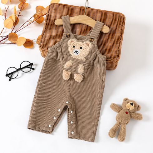 Baby Boy/Girl Bear Embroidered Brown Corduroy Overalls