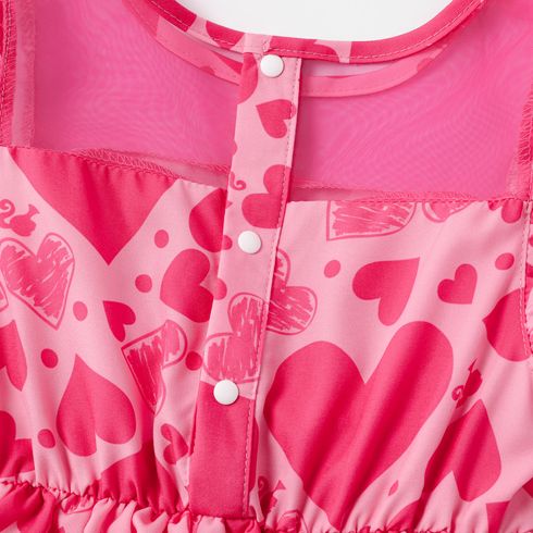 Barbie Toddler/Kid Girl Mother's Day Heart Print Layered Flutter-sleeve Dress Hot Pink big image 4
