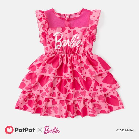 Barbie Toddler/Kid Girl Mother's Day Heart Print Layered Flutter-sleeve Dress