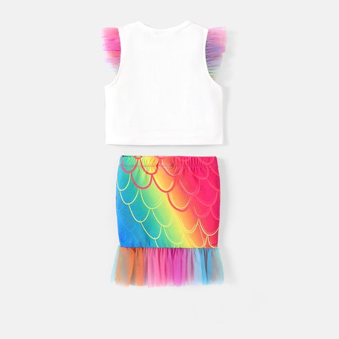 Barbie 2pcs Toddler Girl Naia Flutter-sleeve Tee and Mesh Mermaid Skirt Set Colorful big image 4