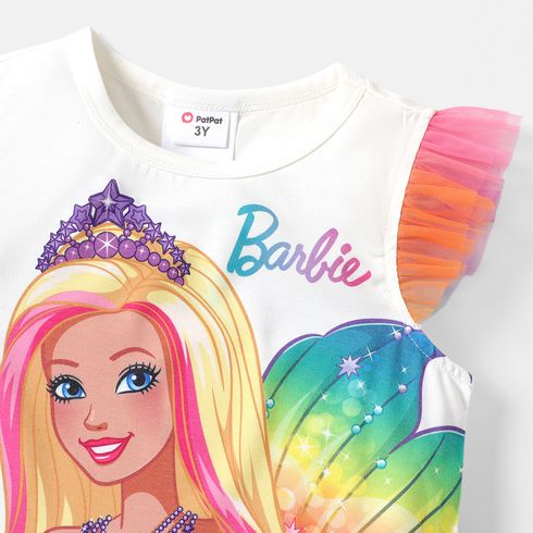 Barbie 2pcs Toddler Girl Naia Flutter-sleeve Tee and Mesh Mermaid Skirt Set Colorful big image 5