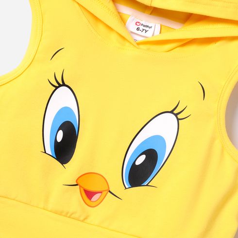 Looney Tunes 2pcs Kid Girl Tweety Sleeveless Cotton Hooded Tee and Elasticized Shorts Set Yellow big image 3