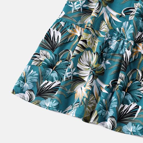 Family Matching 95% Cotton Colorblock T-shirts and Allover Plant Print Flutter-sleeve Belted Dresses Sets DeepTurquoise big image 5