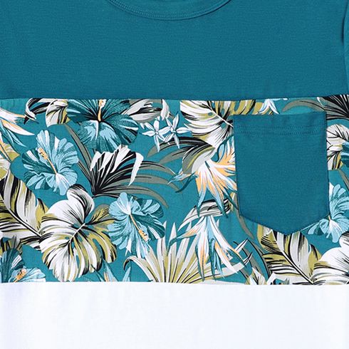 Family Matching 95% Cotton Colorblock T-shirts and Allover Plant Print Flutter-sleeve Belted Dresses Sets DeepTurquoise big image 9