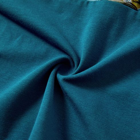 Family Matching 95% Cotton Colorblock T-shirts and Allover Plant Print Flutter-sleeve Belted Dresses Sets DeepTurquoise big image 17