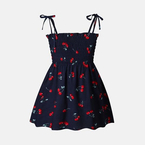 Baby Girl 100% Cotton Allover Cherry Print Shirred Strappy Dress