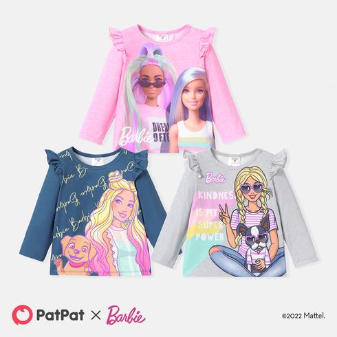 Barbie Toddler Girl Character Print Ruffled Long-sleeve Tee