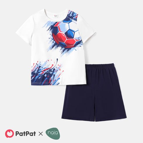 2pcs Kid Boy Naia Soccer Print Short-sleeve Tee and Elasticized Shorts Set