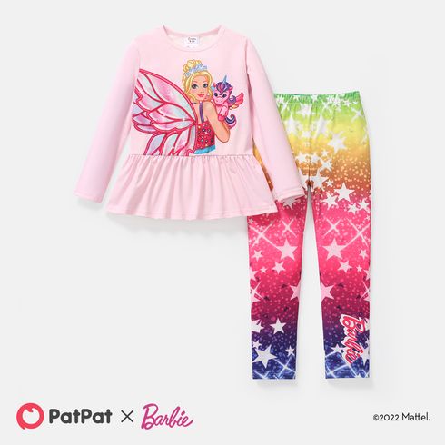 Barbie 2pcs Kid Girl Character Print Long-sleeve Tee and Star Print Leggings Set