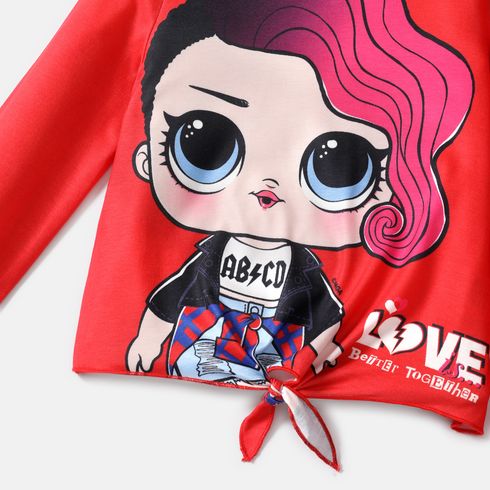 L.O.L. SURPRISE! Kid Girl 2pcs Mother's Day Tie Knot Tee and Heart Print/Plaid Flared Pants Set Red big image 3