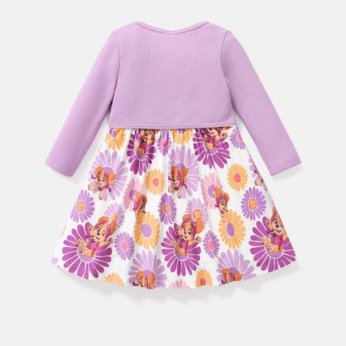 PAW Patrol 2pcs Toddler Girl Naia Floral Print Sleeveless Dress and Bowknot Design Cotton Cardigan Set Purple big image 8
