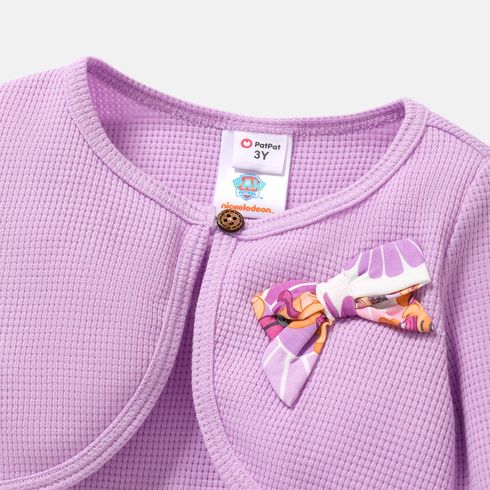 PAW Patrol 2pcs Toddler Girl Naia Floral Print Sleeveless Dress and Bowknot Design Cotton Cardigan Set Purple big image 4