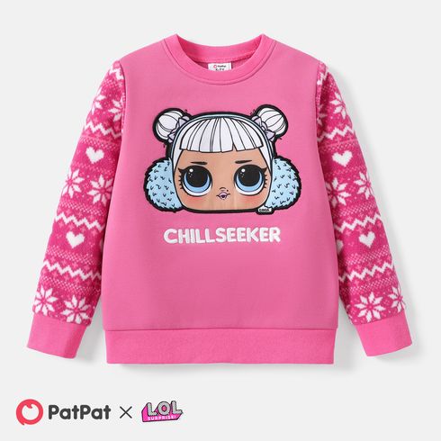 L.O.L. SURPRISE! Kid Girl Christmas Character Print Polar Fleece Splice Sleeve Sweatshirt