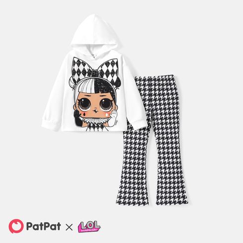 L.O.L. SURPRISE! 2pcs Kid Girl Character Print Hoodie Sweatshirt and Houndstooth Flared Pants Set